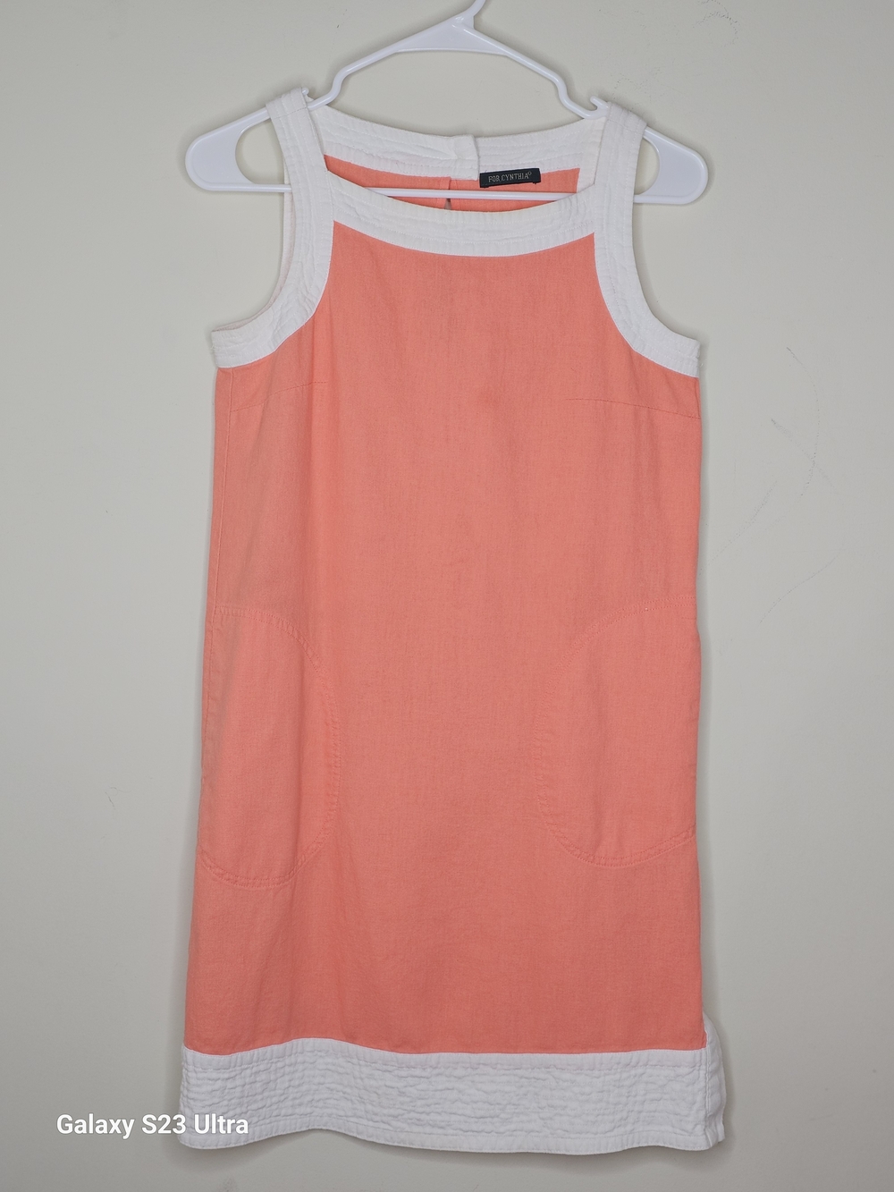 For Cynthia Coral Tank Dress with White Trim